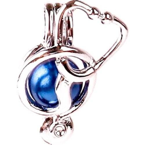New 5pcs/lot Silver copper cute Doctor stethoscope Beads Pearl Cage Pendant Locket Fairytale Party Essential Oil Diffuser