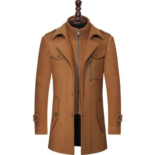 New Winter Wool Coat Slim Fit Jackets Fashion Outerwear Warm Man Casual Jacket Overcoat Pea Coat Plus Size M-XXXL