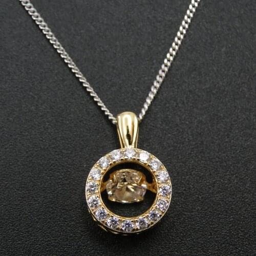 High Quality 14K Yellow Gold Plated 925 Sterling Silver Moving Jewelry Dancing Diamond Moving CZ Pendant Necklace For Gift