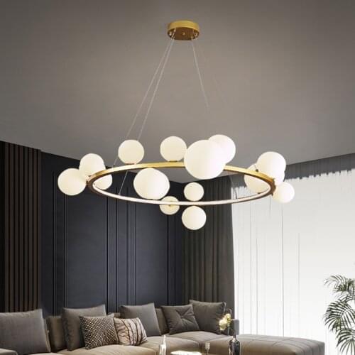 LED Luxury Living Room Chandelier Lighting Modern Simple Nordic Fixtures Bedroom Restaurant Clothing Store Glass Hanging Lamp