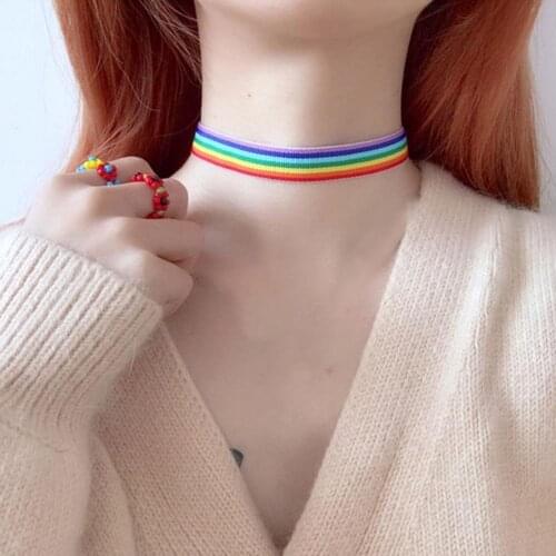 Rainbow LGBT Pride Choker Necklace Rainbow Moon Pendant Ribbon Collar Bracelet Men Women Lesbian Gay Unisex Jewelry LGBT Gift