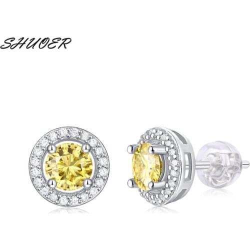Classic 925 Sterling Silver Round Brilliant Cut 0.5 Carat Pass Diamond Tester Champagne Moissanite Stud Earrings Women Jewelry