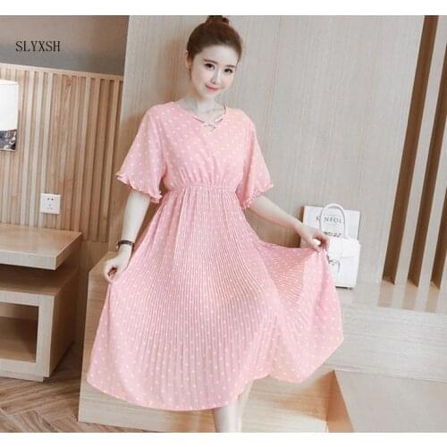 Print Chiffon Dresses Maternity Clothes For Pregnant Women Elegant Ladies Pregnancy Clothing Summer Wear Plus Size Fashion