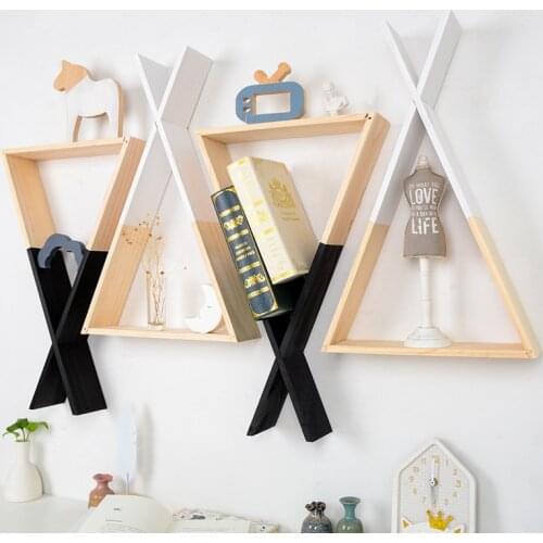 Nordic Storage Rack Wall Shelf In Decorative Shelves Wooden Fork Shelf Display Racks Living Bedroom Children Room Decoration