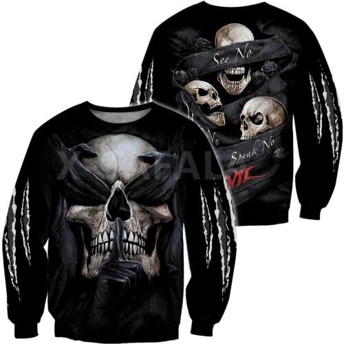 Skull ,No Hear No Speak 3D All Print Plus Hoodie 2 Man Women Harajuku Outwear Zipper Pullover Sweatshirt Casual Unisex Jacket