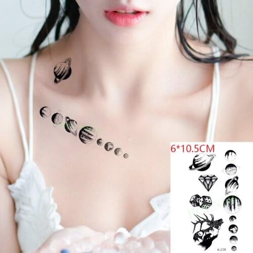 Waterproof Temporary Tattoo Sticker Planet universe elk diamond dice Body Art Flash Tattoo Fake Tattoo for Women Men