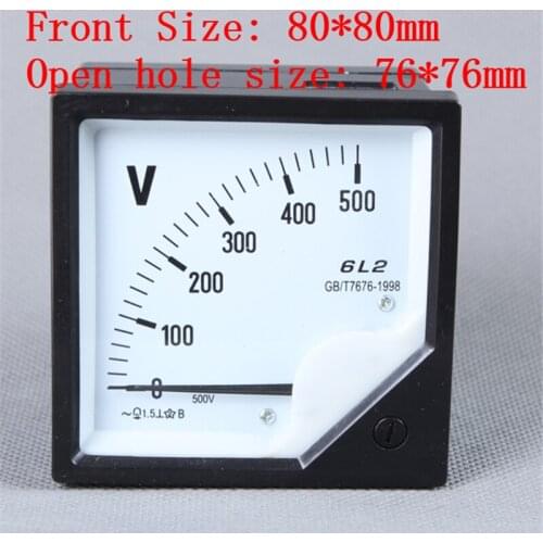 6L2 series 0-500V AC Voltmeter generator voltmeter 80x80mm, 450V 500V 250V 750V 600V 300V Pointer Voltmeter Head AC Meter