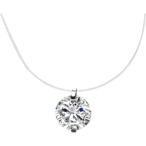 925 Sterling Silver Zircon Round Bead Pendant Choker Necklace Transparent Fishing Line Wedding Jewelry For Women dz513