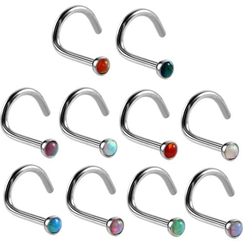 1PC 316l Surgical Steel Opal S Shape Nose Bone Rings Piercing Spiral Twist Nose Stud Sexy Womens Fashion Jewelry 20g
