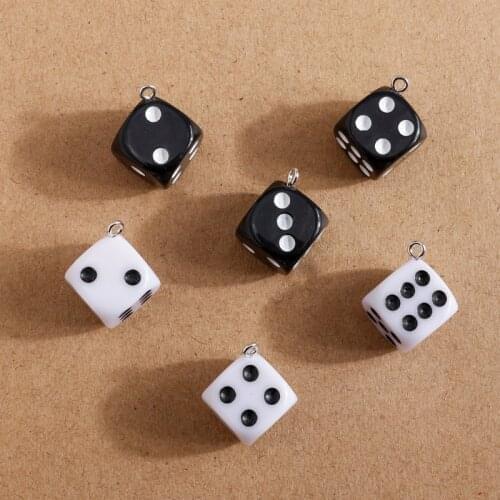10pcs 13*13mm Black White Color 3D Dice Pendants Charms for Making Cute Earrings Necklaces DIY Handmade Jewelry Accessories