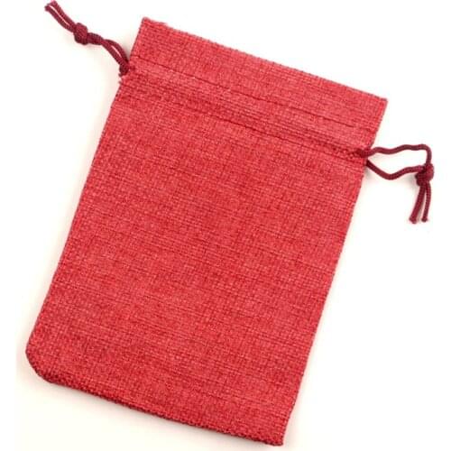 10Pcs Wine Red Cotton Linen Drawstring Package Bags Jewelry Candy Christmas Wedding Decoration Gifts Packaging Bags & Pouch
