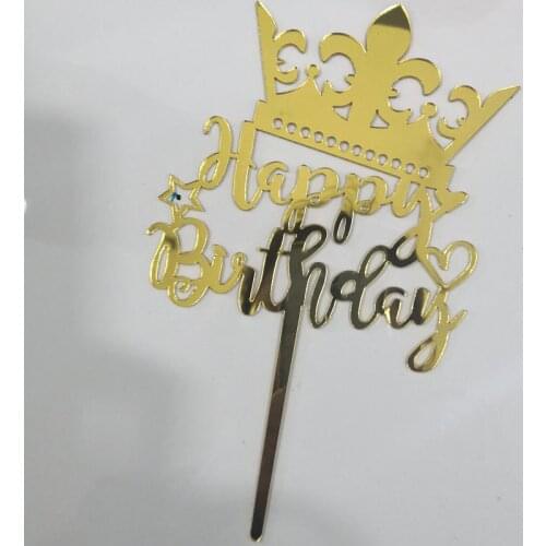 2020 New Crown Happy Birthday Acrylic Cake Topper Gold Birthday Cake Baking Decorations for Birthday Party Best Gift Baby Shower