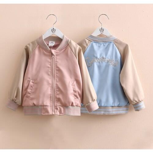 2021 Autumn Spring 2 3 4 6-12 Years Embroidery Letter Color Patchwork Mandarin Collar Baseball Sports Jacket For Baby Kids Girls