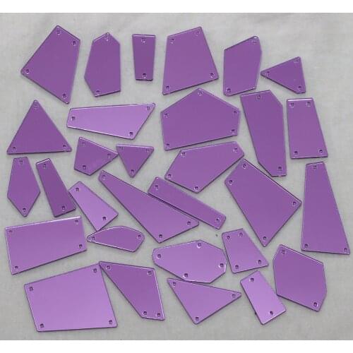 Purple Acrylic Mirror Sew On Rhinestones DIY Flatback Mirror Acryl Sew On Stones with Holes For Sewing