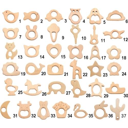 Chenkai 5PCS Wooden Elephant Sheep Airplane Heart Dinosaur Horse Teether Eco-friendly Unfinished Teether Baby Grasping Pacifier