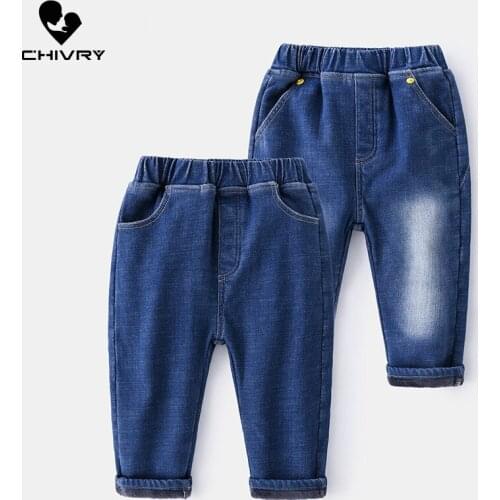 New 2020 Kids Autumn Winter Thickening Warm Fashion Jeans Trousers Pants Boys Solid Denim Pants Children Casual Jeans Long Pants