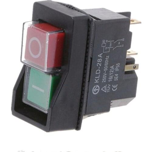 Waterproof IP55 Push Button Electromagnetic switch 4 Pin AC250V 16A MagnetIc Starter Power Tool Safety Switches for Machine tool