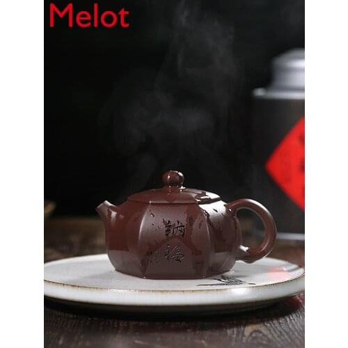 Yixing Pure Handmade Carved Purple Clay Pot Small Capacity Single Teapot Old Yixing Clay Hexagonal NAFU