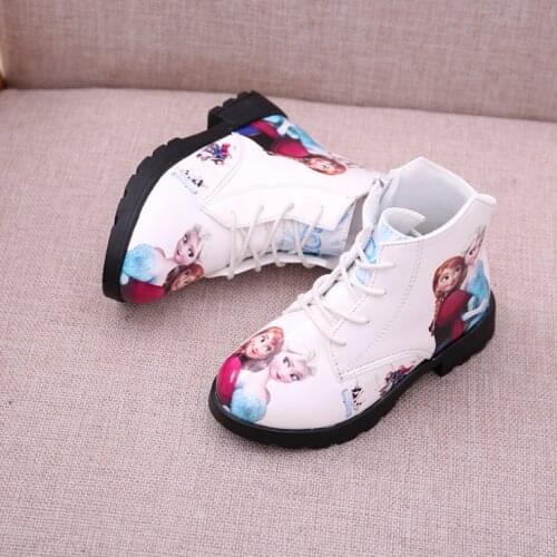 Winter Girl Shoes Elsa Princess Short Boots Baby Cartoon Children Snow Queen Leather Martin Boots Child Shoes