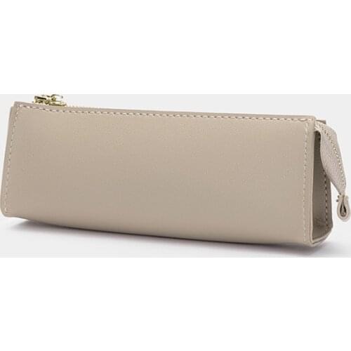 Korean simple triangle leather pencil bag for men and women, large capacity student texture pencil case ins simple texture penci