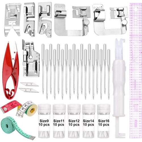 LMDZ 60Pcs Sewing Machine Needle And Presser Foot DIY Hand Created Sewing Tool Accessories Yardstick Scissors Sewing Machine Set