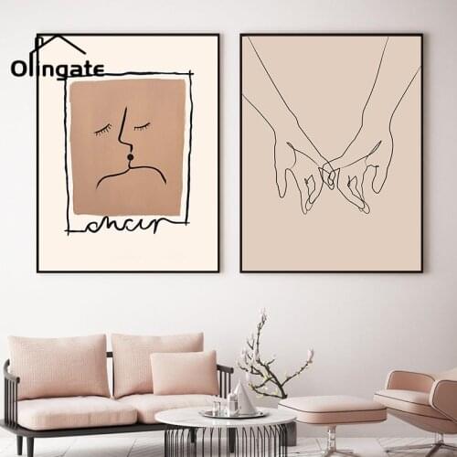 Minimalist Couple Love Modern Wall Art Abstract One Line Face Drawing Art Print One Piece Canvas Painting Home Bedroom Decor