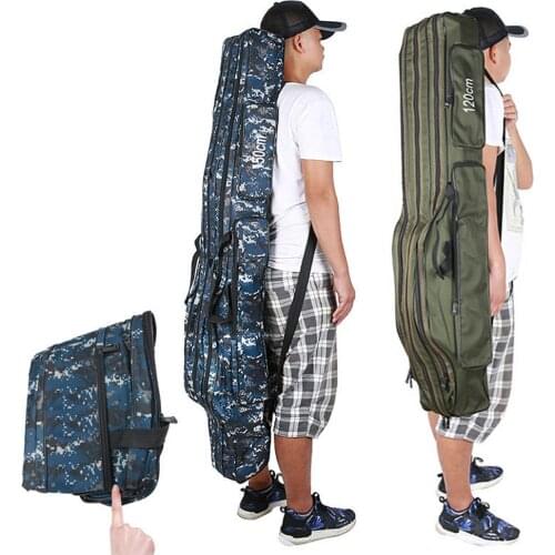 Soft Foldable Fishing Rod Bag Case Large Capacity Fish Pole Storage Pouch Green Camouflage Multifunctional Fishing Bag Packback