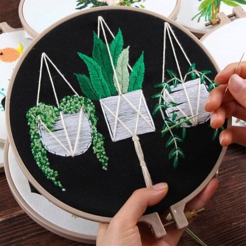 DIY Embroidery Starter Stamped Kit Threads Tools Cross Stitch Ribbon Painting Hanging basket Pattern Color Home Decoration