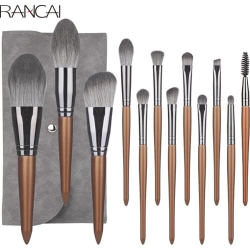 RANCAI 12pcs Professional Makeup Brush Set Big Loose Powder Foundation Eyeshadow Eyeliner Eyebrows Eyelashes Contour Highlight