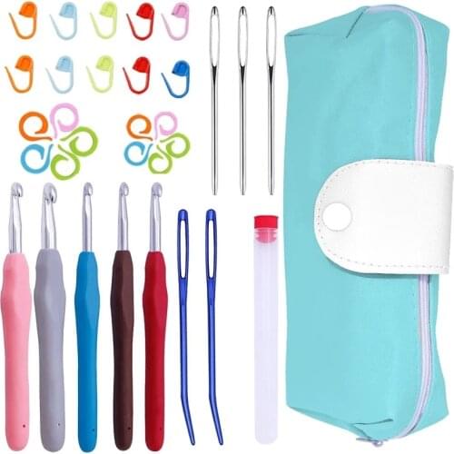 Nonvor Crochet Hooks Set with Large-Eye Yarn Needles, Ergonomic Handle Crochet Hooks Knitting Needles, Plastic Stitch Markers