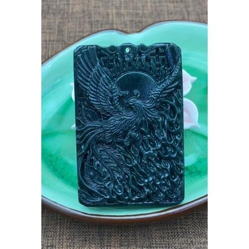 Nature Bottle Green Jade Pendant Carven Phoenix Dragon Totem Amulet Hanging Two Side Design Talisman