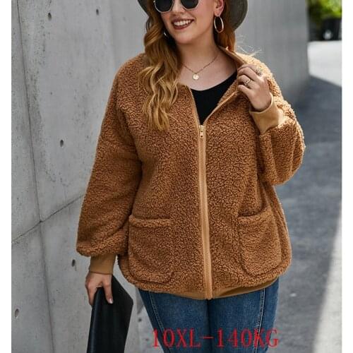Autumn and winter plus size coat coat 6XL-10XL fashion womens pocket zipper warmth plush baseball uniform coat bust 156CM