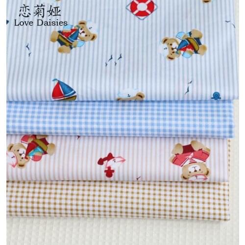 100% cotton twill cloth marine style cartoon Bear Sailor check DIY for kids bedding clothes handwork qulilting fabrics tissues