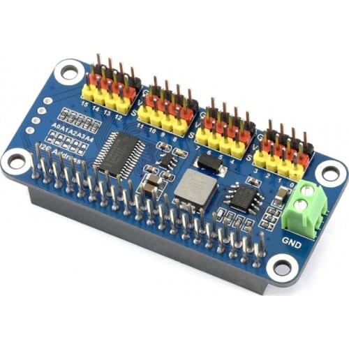 Servo Driver HAT for Raspberry Pi, 16-Channel, 12-bit, I2C Interface