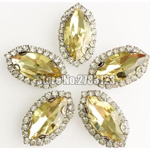 7x15mm 9x18mm Light yellow Crystal buckle,high quality Glass Crystal sew on claw rhinestones,diy/Clothing accessories SKMY21