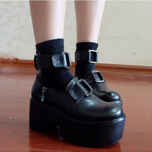 Women Lolita Belt Buckle Round Toe Gothic Punk Pumps Shoes Platform Chunky High Heel Creepers Japanese Harajuku Dark Lolita 2021