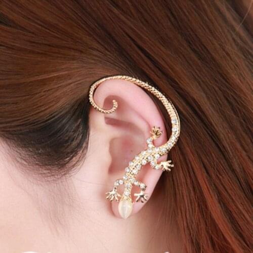 Creative Rhinestone Gecko Ear Clip Punk Style Gecko Earrings