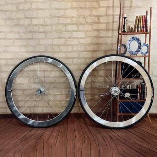 Bicycle Wheel With Tires Sliver 40mm Rim 700C Bike Wheelset Aluminum Alloy Single Speed Vintage Fixie Fixed Gear Cycling Wheels