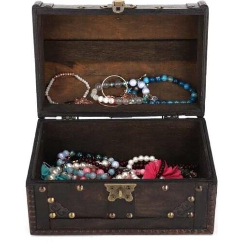 Vintage Wooden Jewelry Box Container Ring Earring Storage with Code Lock Retro Treasure Jewelry Storage Box