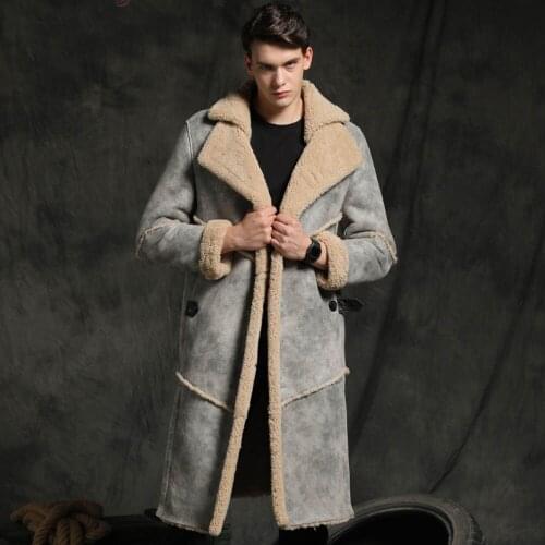 SANI New Jungle Brown Long Shearling Fur Men 100% Natural Sheepskin Fur Suedue Thicken Warm Winter Real Fur Coats