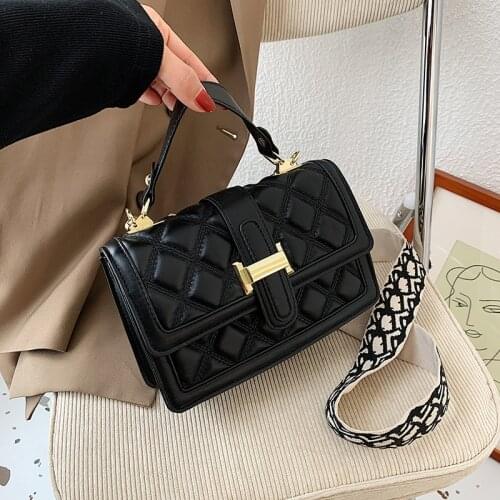 2021 Luxury Lattice Women Tote Bag Quality Leather Shoulder Bags Hasp Flip Lady Messenger Bags Black Ladies Satchel Bags