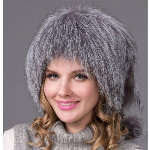 JKP Womens Winter Fur Leifeng Cap Fox Fur Ball Raccoon Fox Fur Ear Hat 2018 Womens Warm Hat Bomber Cap Quality Hot HHY-12