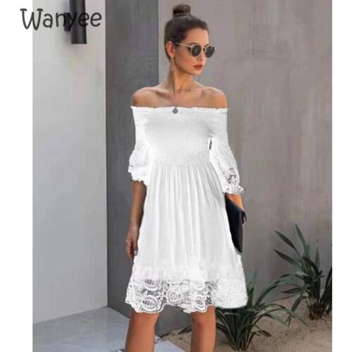 Womens Summer Party Dresses Lady Sundresses Off Shoulder Backless Sexy Robe Open Back Solid Color Lace Breast Wrap Mini Dress