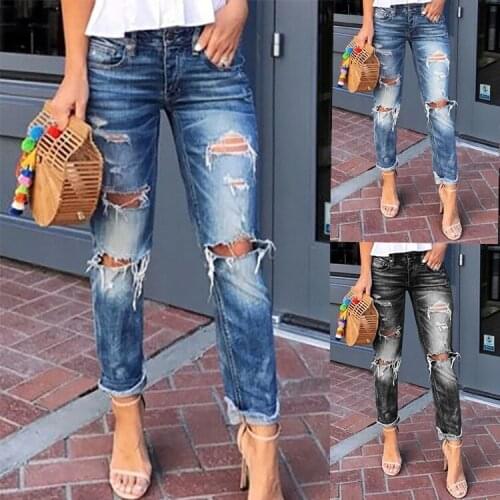 Ladies Jeans Ripped Holes Washed Thin Ladies Jeans Trousers ripped jeans for women