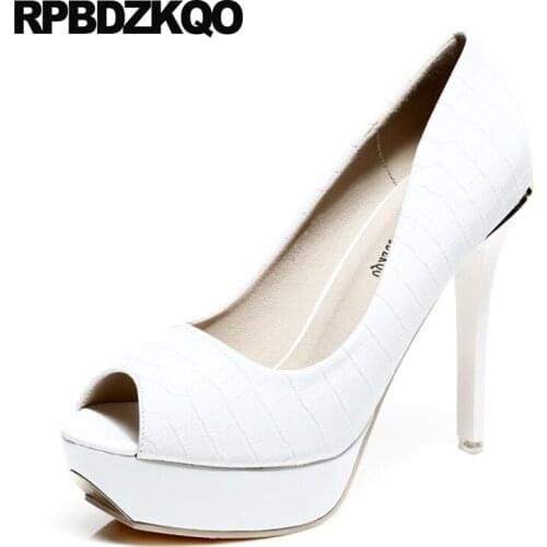 High Heels Women Shoes Ultra White Size 4 34 Platform 12cm 5 Inch Scarpin Peep Toe Fashion Summer Pumps Fetish Super Extreme