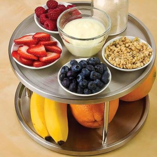 2-Tier 360 Degree Rotatable Spice Tray Stainless Steel Kitchen Spice Round Stand Holder Rack