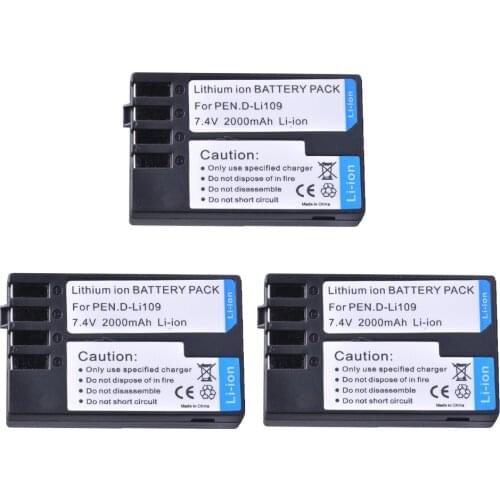 3PC 2000mAH D-Li109 D Li109 DLi109 Rechargeable Camera Battery for Pentax K-R K-2 KR K2 KR K30 K50 K-30 K-50 K500 K-500 Bateria