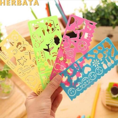 4Pcs/lot Candy Color Multifunction Ruler Geometric Drawing Template Learning Tool Set Stationery School Office Painting Supply