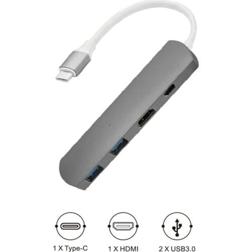 4 in 1 USB Type C Hub with 1 4K HDMI Port and 2 USB 3.0 Ports for MacBook USB Type C Adapter Hub