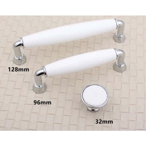 96mm 128mm white ceramic kitchen cabinet dresser door handle silver chrome drawer knob 5" modern simple fashion furniture pulls